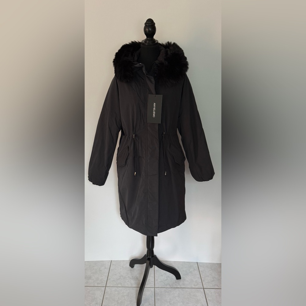 Women's Long Hooded Parka Down Coat / Puffer Jacket Black Size Medium